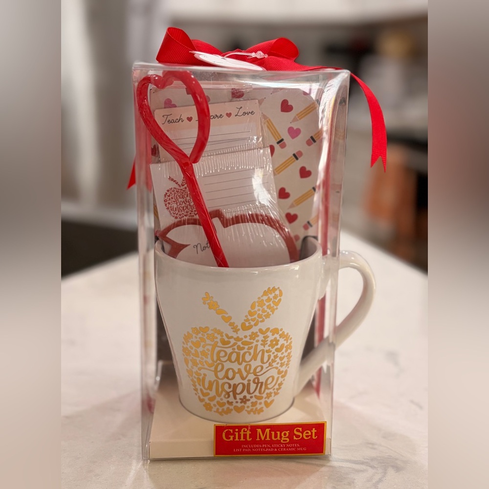 Teacher Appreciation Gift Mug Set with Red and Gold Accents